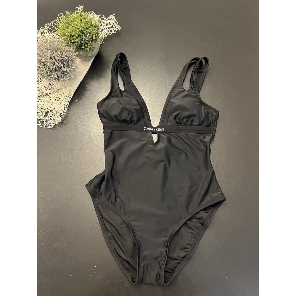 Calvin Klein Swimwear Black One Piece Logo Swim Suit Sz M